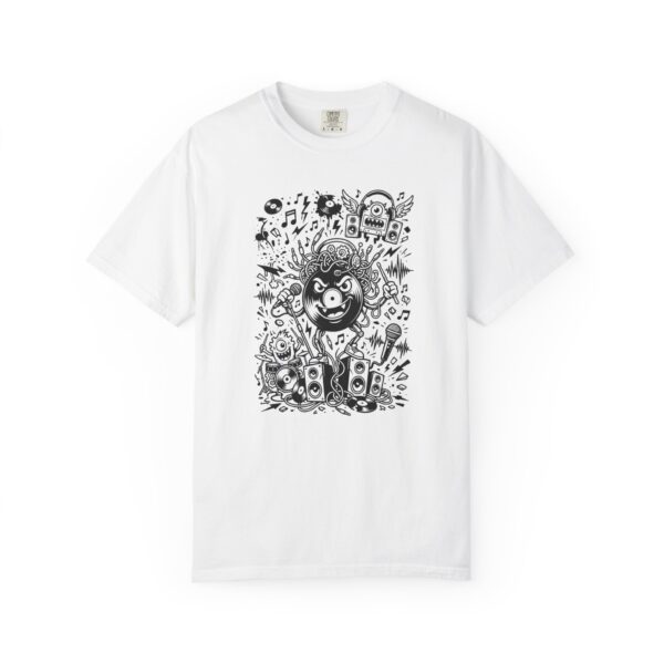 Music Chaos Graphic Tee — Black & White Doodle Monster Art T-Shirt