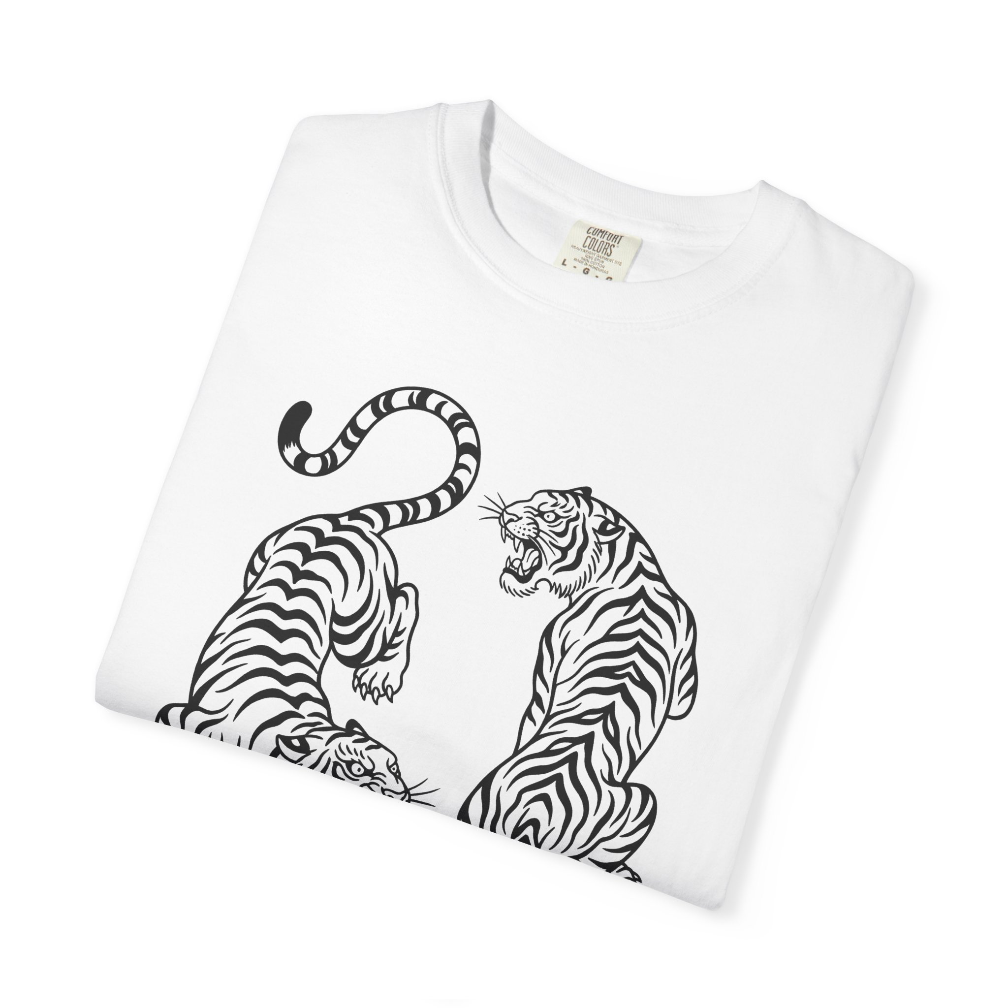 Tiger Duo Graphic Tee — Minimal Black Line Art Tigers - Image 3