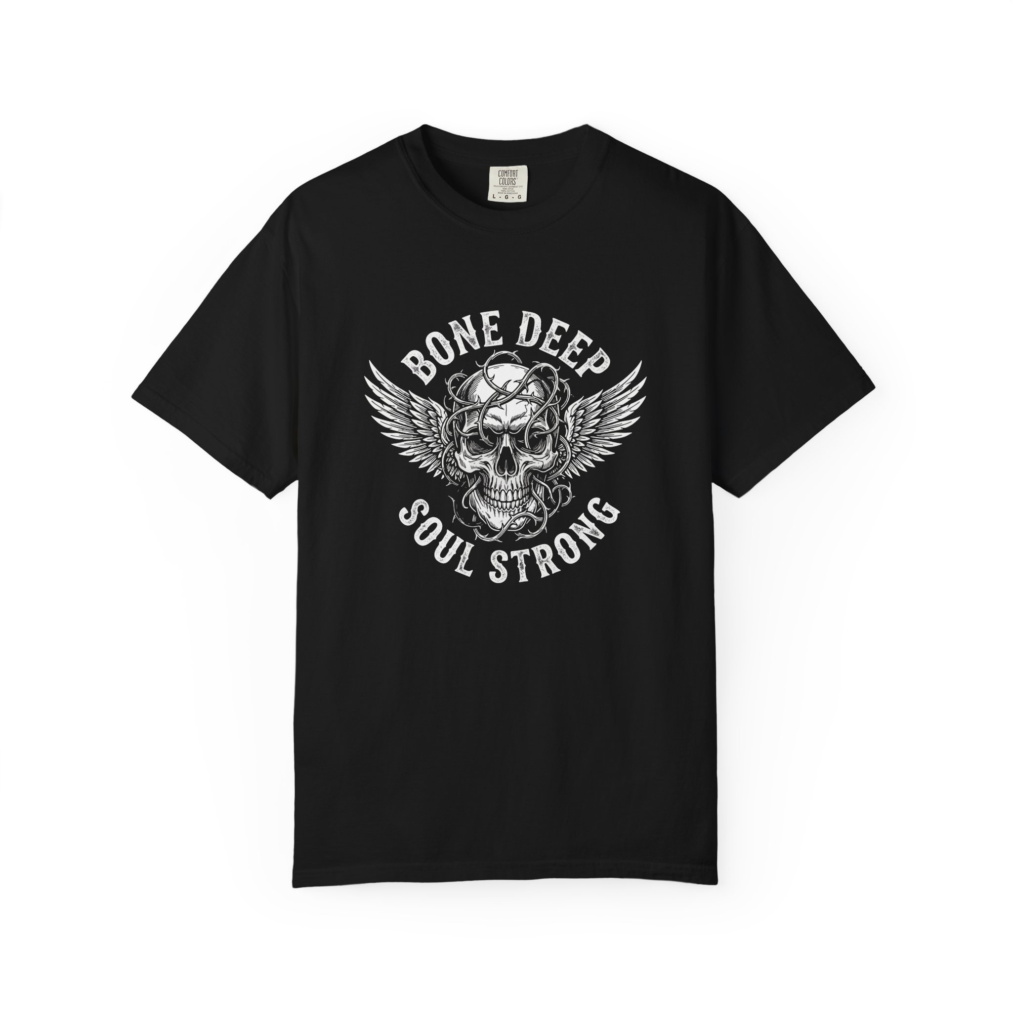 Skull Wings Tee — "Bone Deep Soul Strong" Graphic T-Shirt
