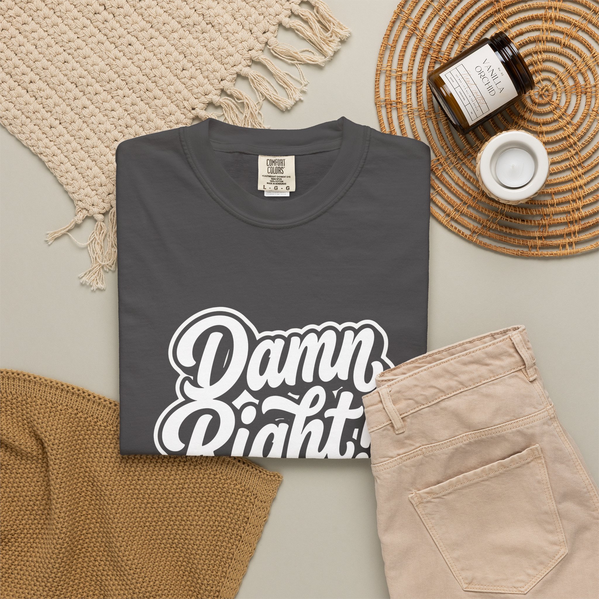 Damn Right! Graphic Tee - Bold Retro Script Black T-Shirt - Image 4