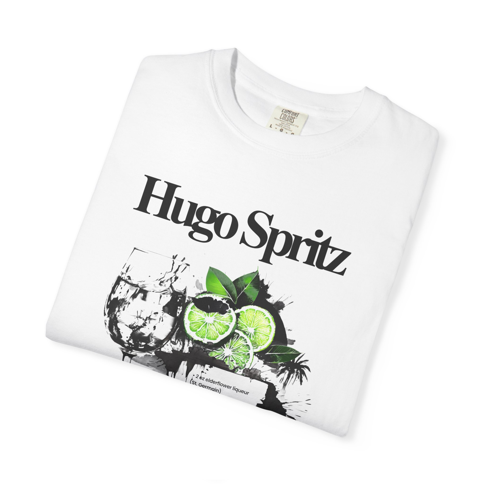 Hugo Spritz Cocktail T-Shirt — Lime & Bubbles Graphic Tee - Image 3