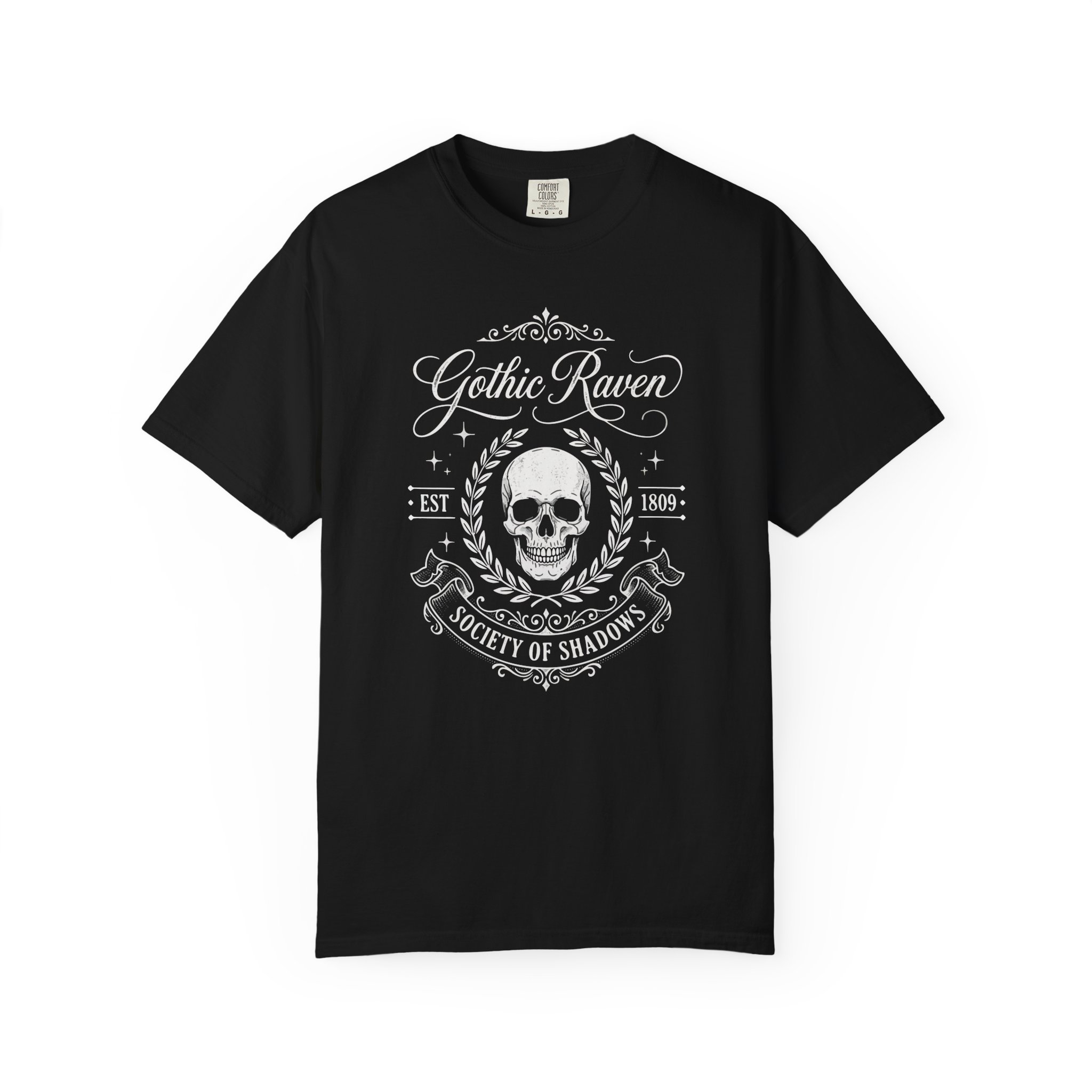 Gothic Raven Skull Tee — "Gothic Raven Society of Shadows" Graphic Shirt