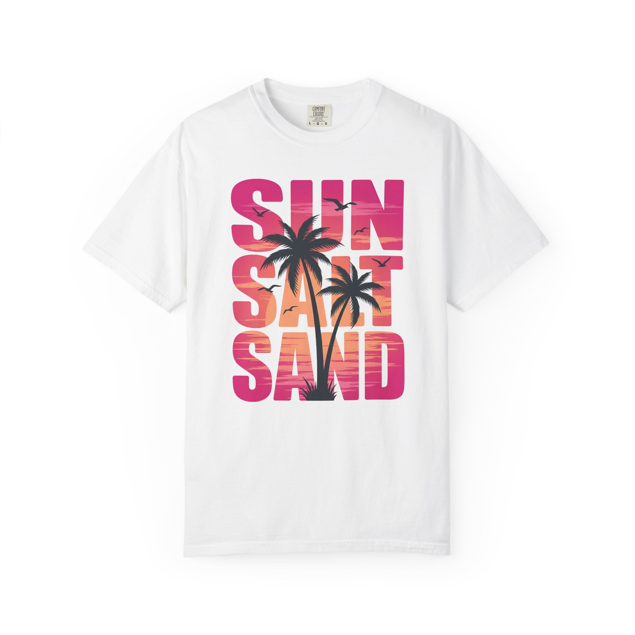 Sun, Salt & Sand Beach T-Shirt — Tropical Palm Sunset Tee