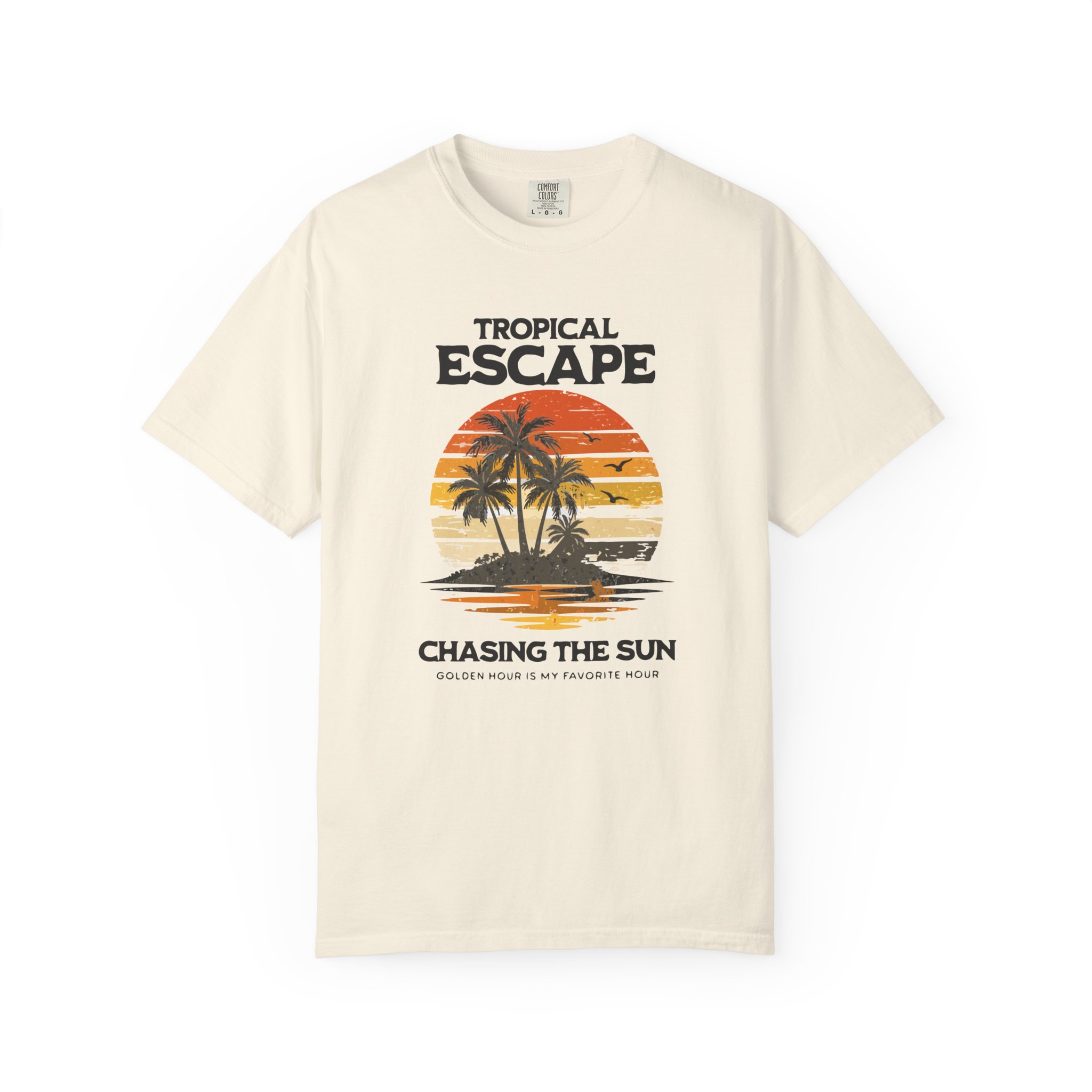 Tropical Escape 'Chasing the Sun' Tee — Vintage Palm Island Sunset Shirt