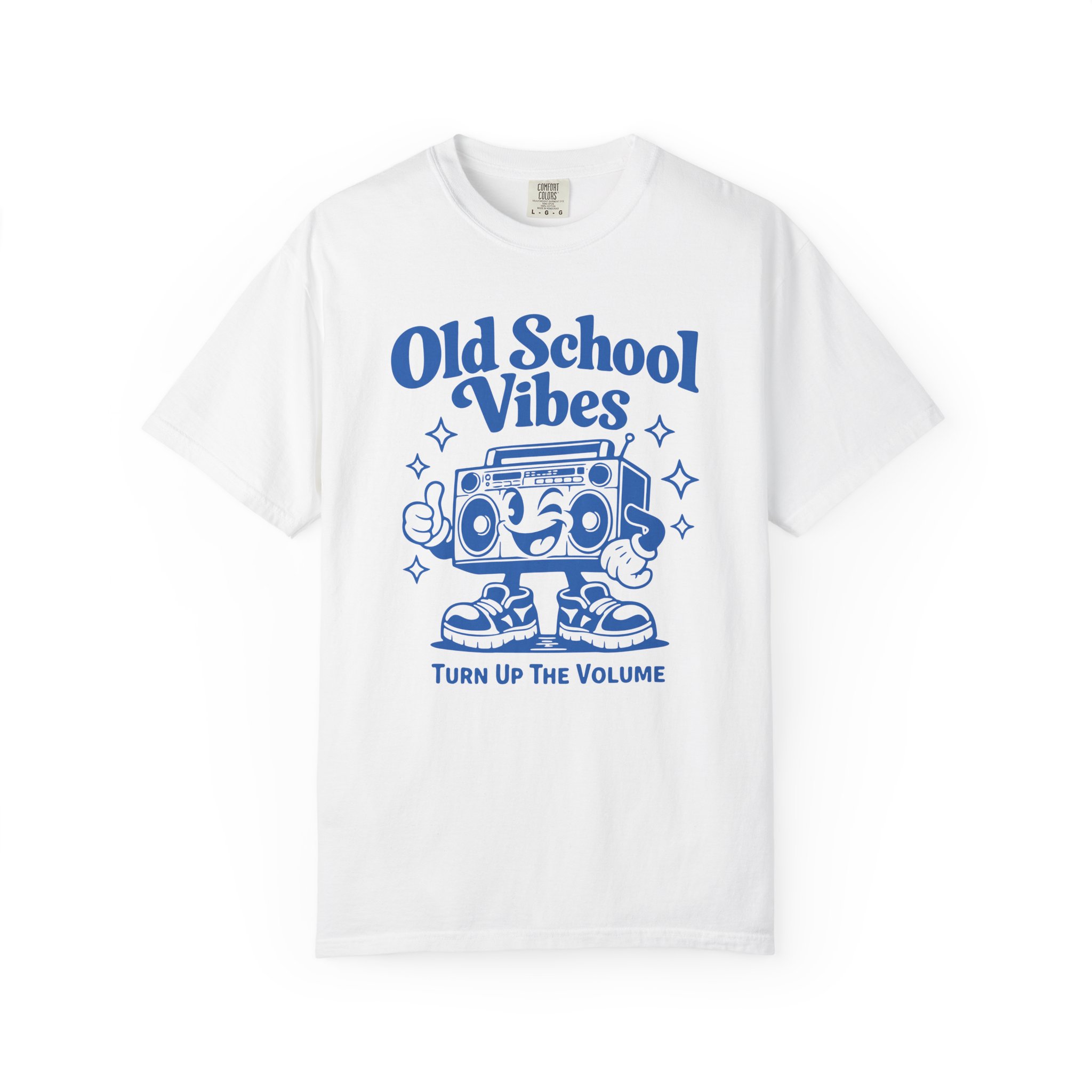 Old School Vibes Tee — Retro Boombox "Turn Up The Volume" Graphic Shirt