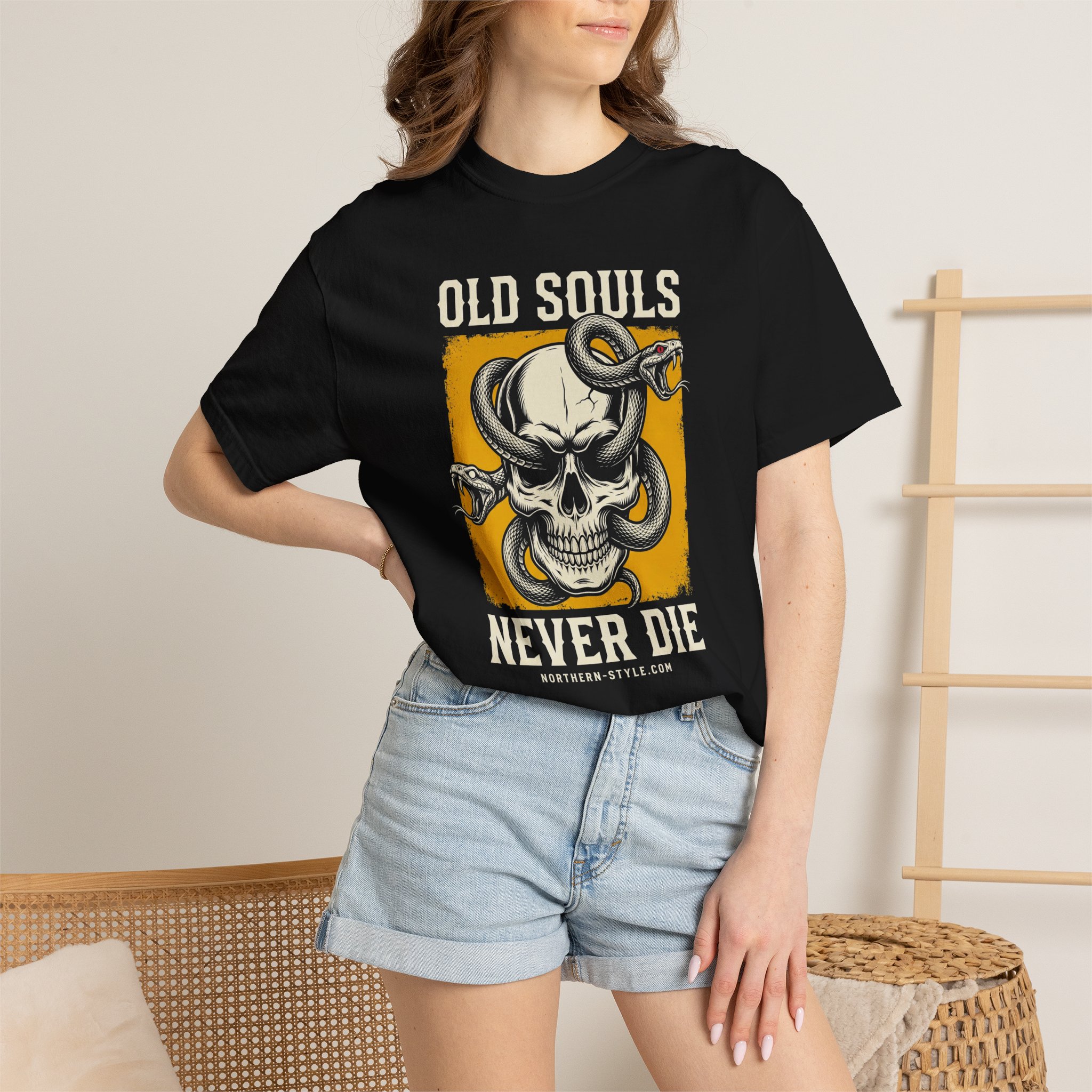 Old Souls Never Die Skull Tee — Vintage Snake Skull Graphic T-Shirt - Image 4