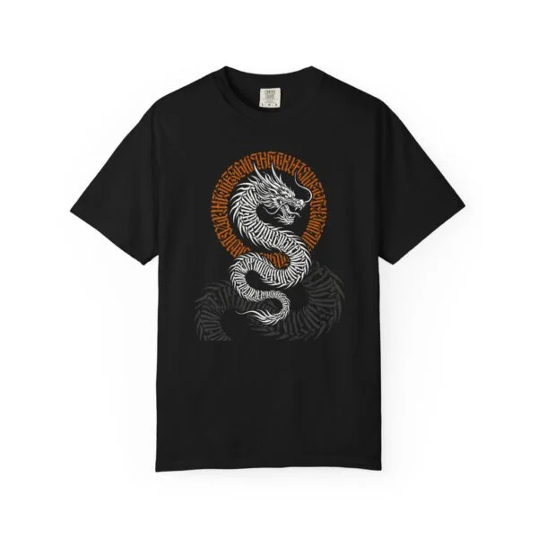 Dragon Circle T-Shirt — White Serpent Illustration on Black Tee