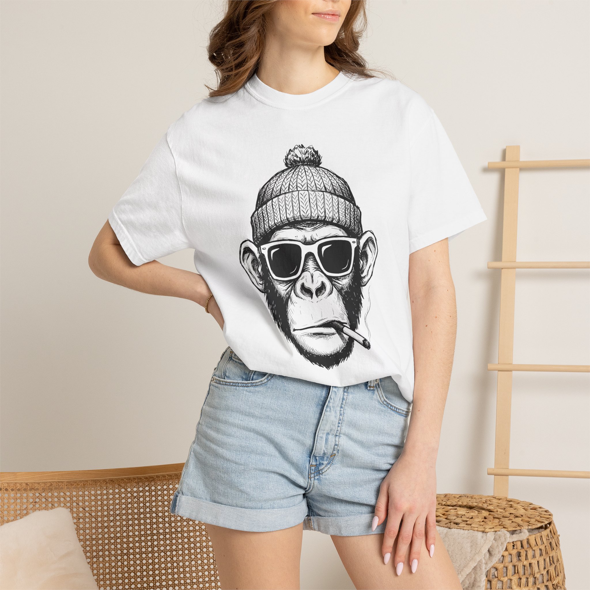 Graphic Tee — Beanie Monkey Smoking Design - Image 4
