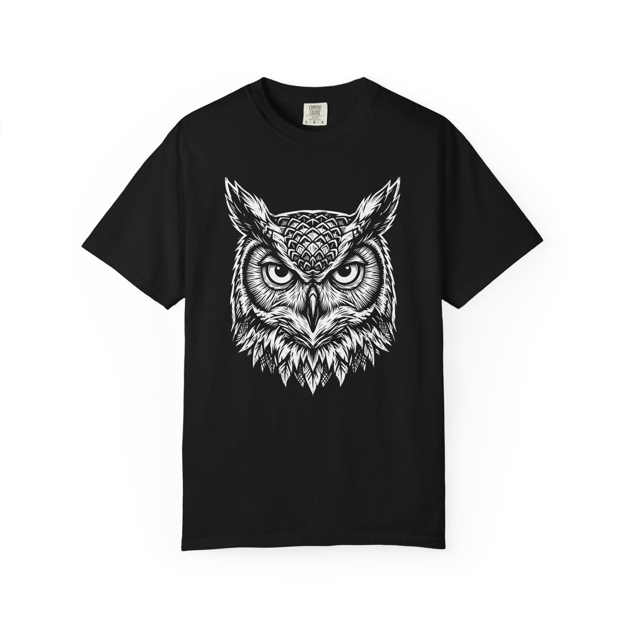 Owl Head Graphic Tee - Vintage Detailed Owl Illustration T-Shirt