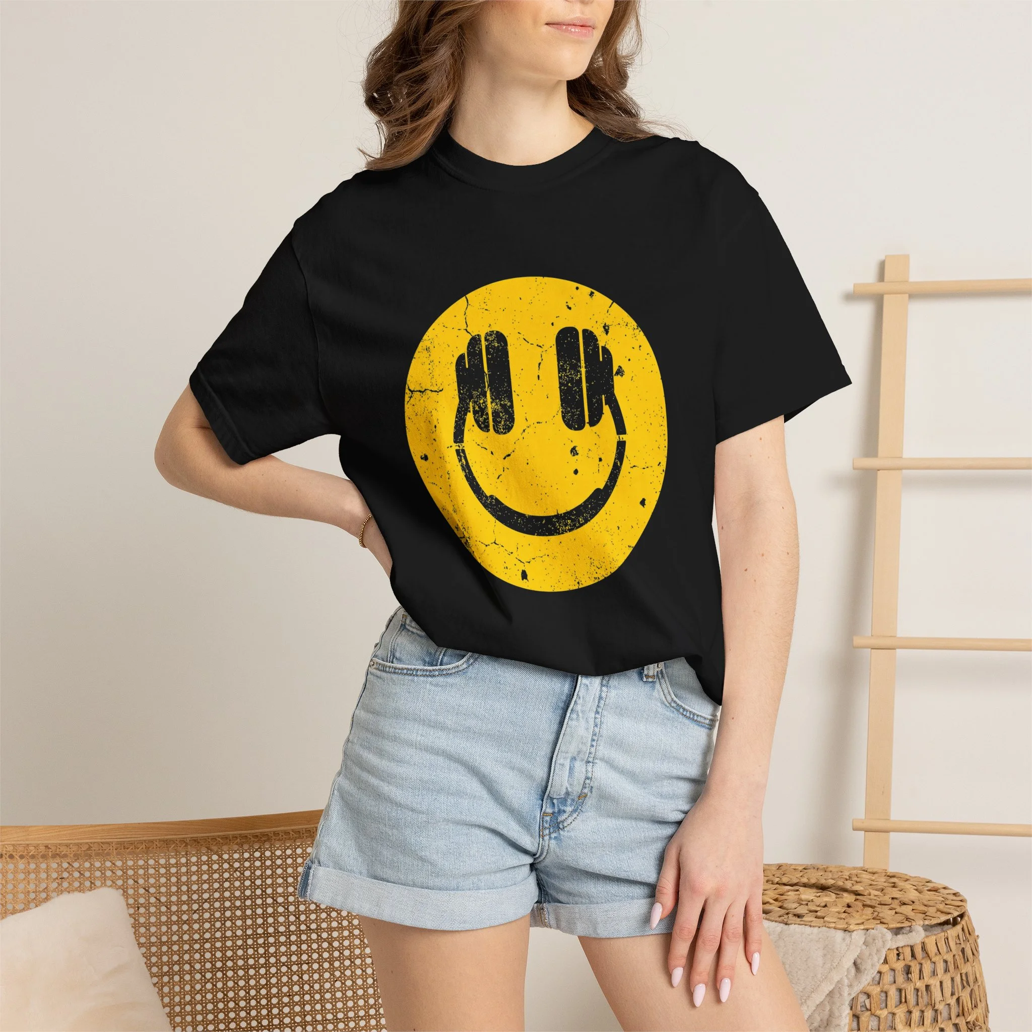 Smiley Face Tee — Distressed Yellow Smiley Graphic T‑Shirt - Image 4