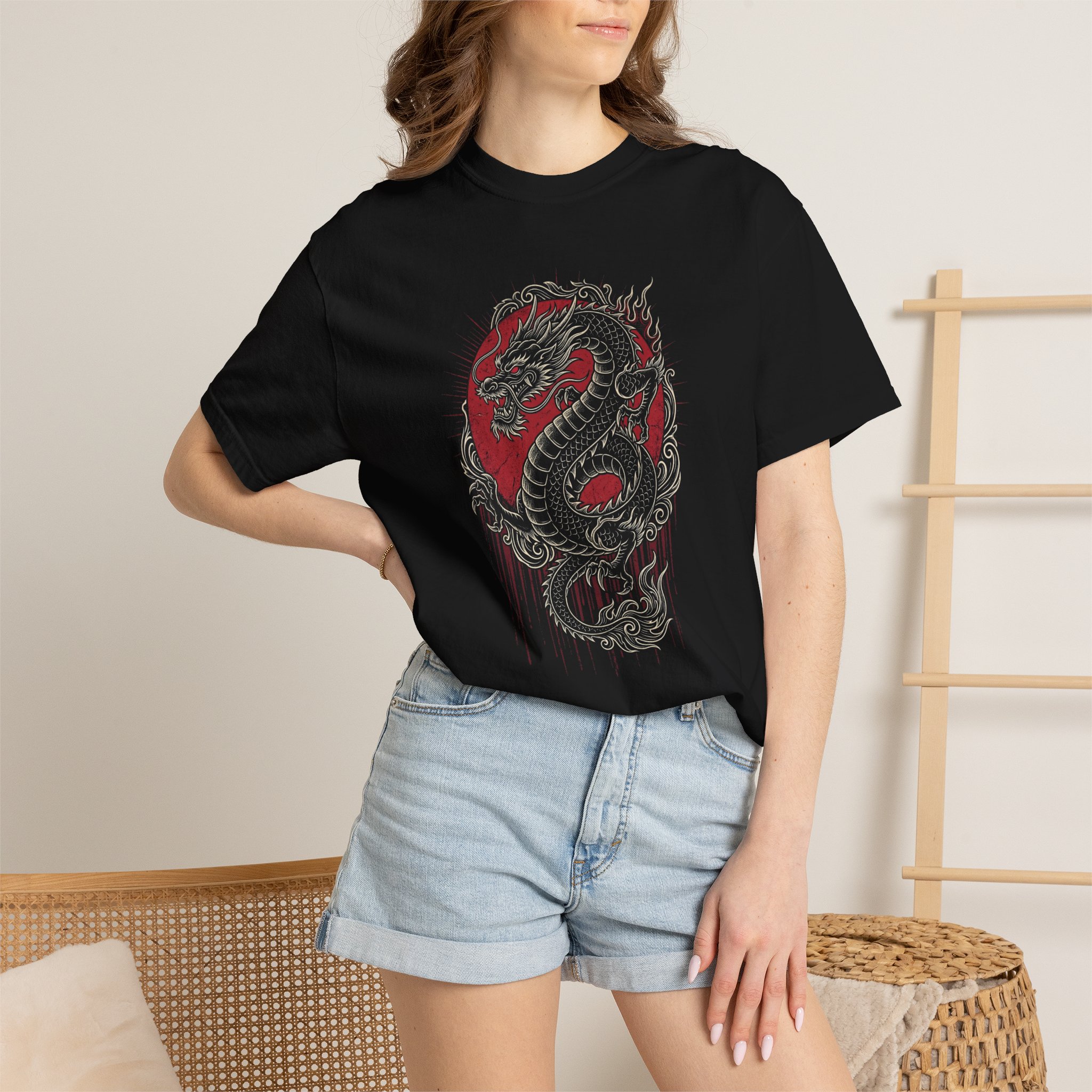 Dragon Graphic Tee — Red & Gray Oriental Dragon T-Shirt - Image 4