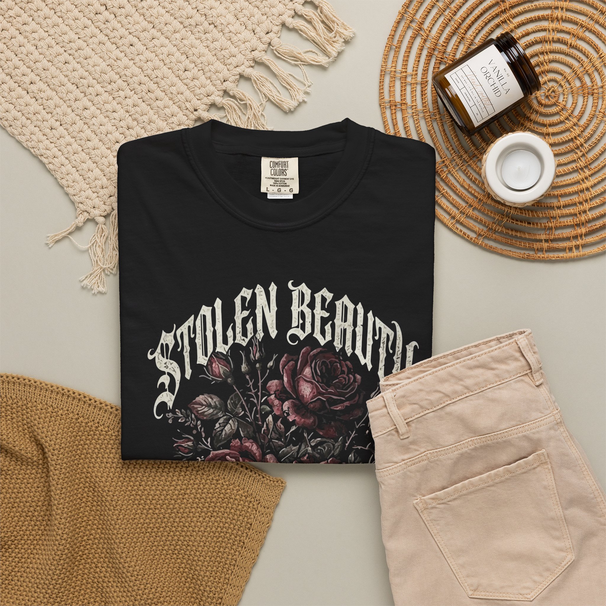 Stolen Beauty Floral Graphic Tee — Dark Vintage Rose Band Shirt - Image 4