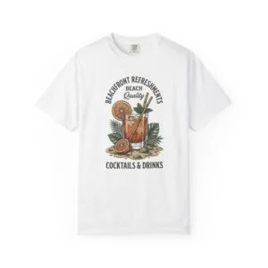 Beachfront Cocktails T-Shirt — 'Cocktails & Drinks' Vintage Beach Bar Tee