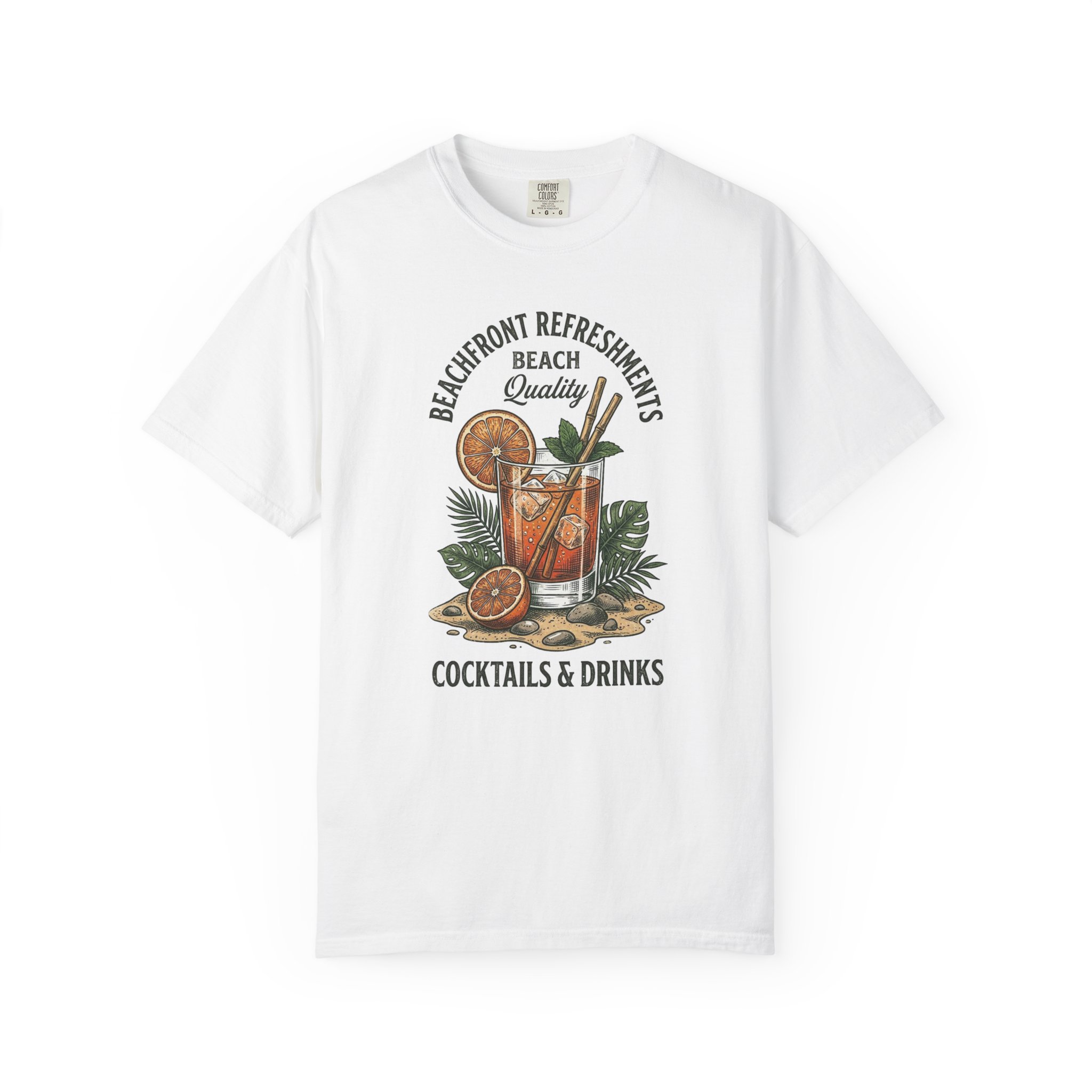 Beachfront Cocktails T-Shirt — 'Cocktails & Drinks' Vintage Beach Bar Tee