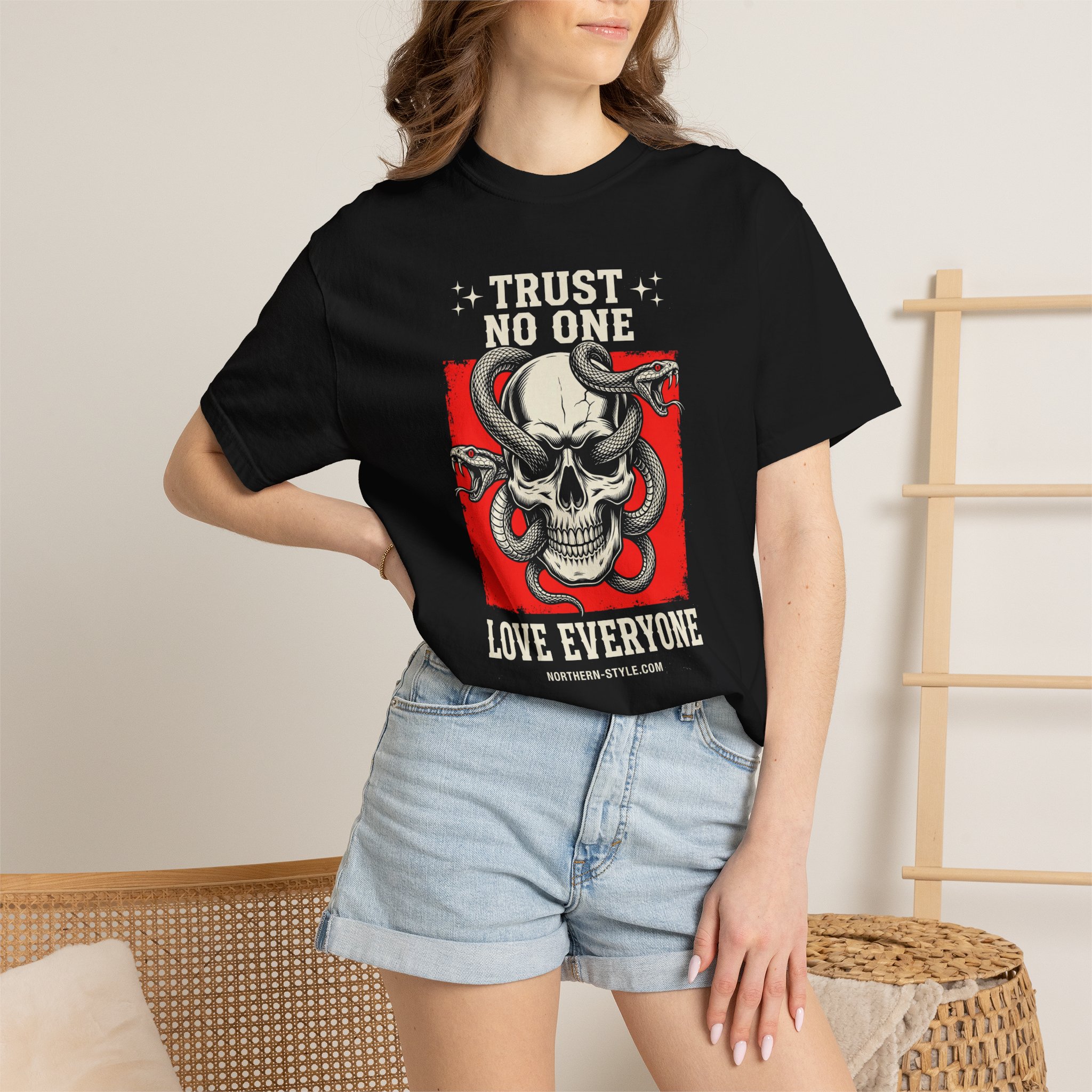 Skull & Snake Tee — "Trust No One, Love Everyone" Graphic T-Shirt - Image 4
