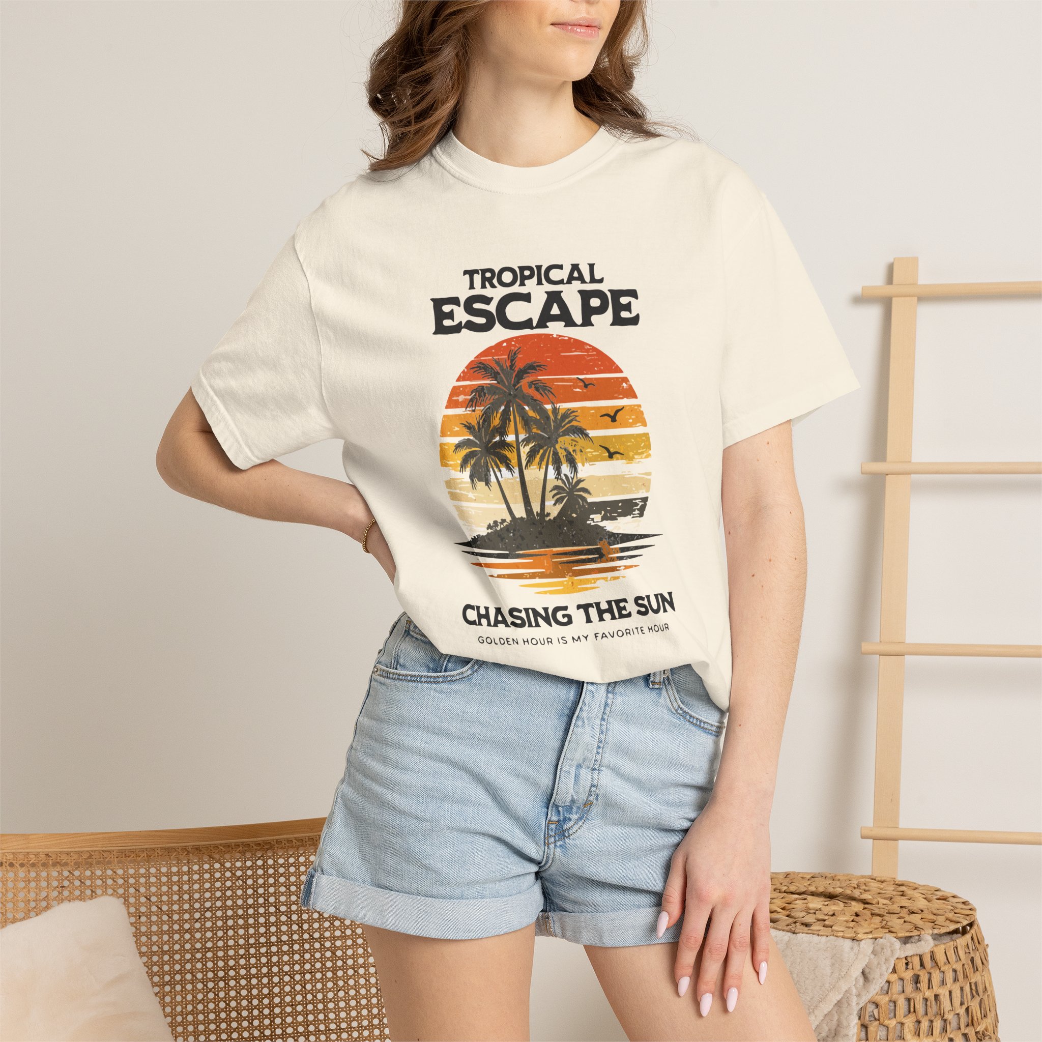 Tropical Escape 'Chasing the Sun' Tee — Vintage Palm Island Sunset Shirt - Image 4