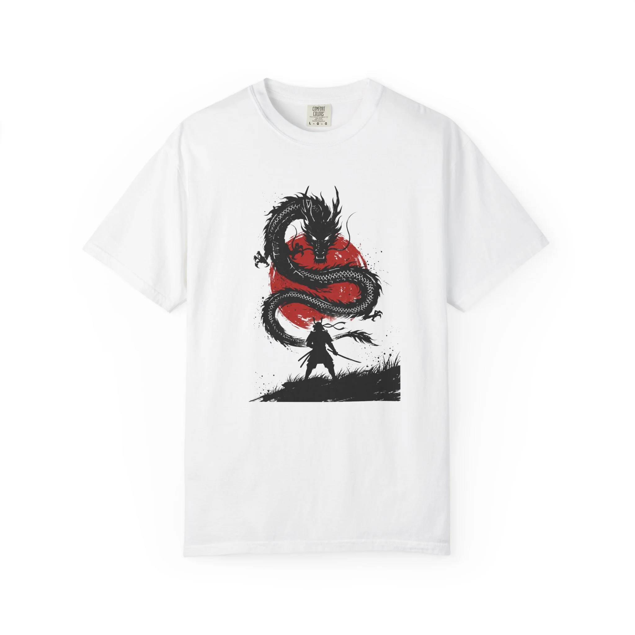 Samurai vs Dragon T-Shirt — Red Ink Brushstroke Graphic Tee