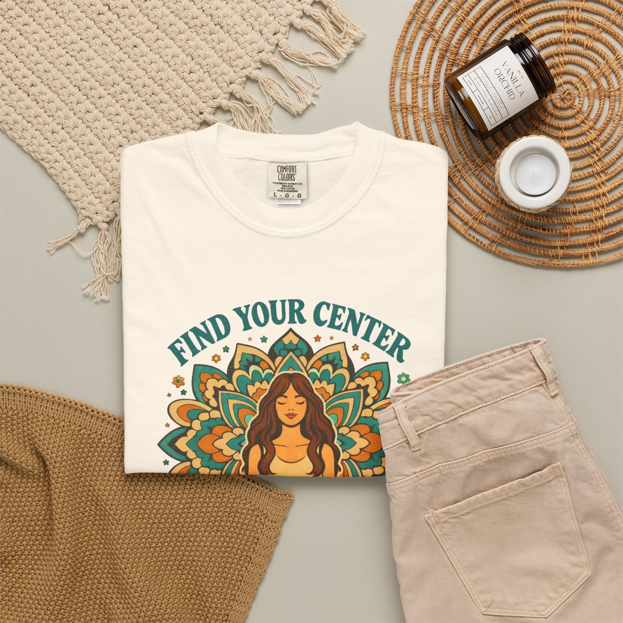 Yoga T-Shirt — "Find Your Center, Good Energy" Meditation Tee - Image 4