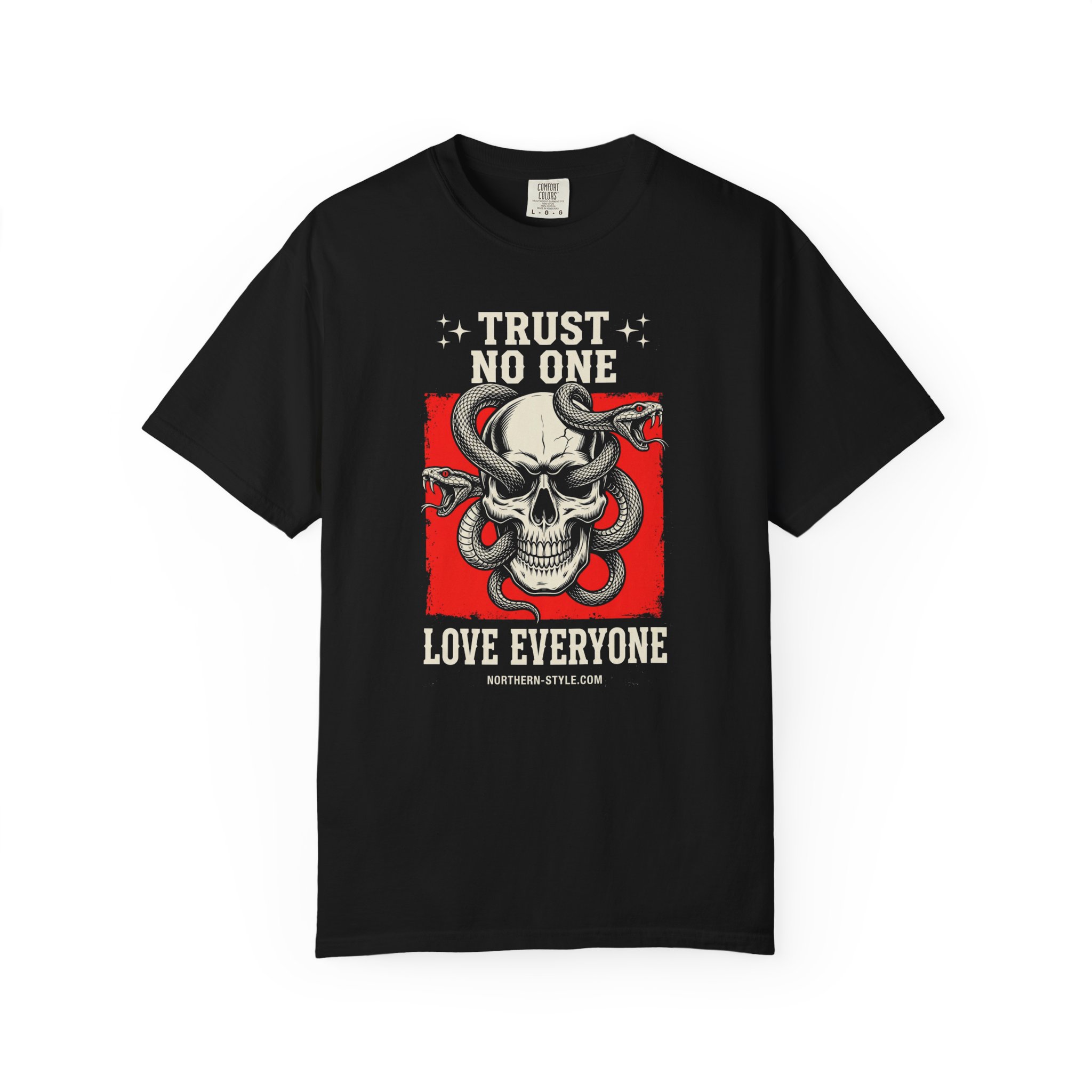 Skull & Snake Tee — "Trust No One, Love Everyone" Graphic T-Shirt