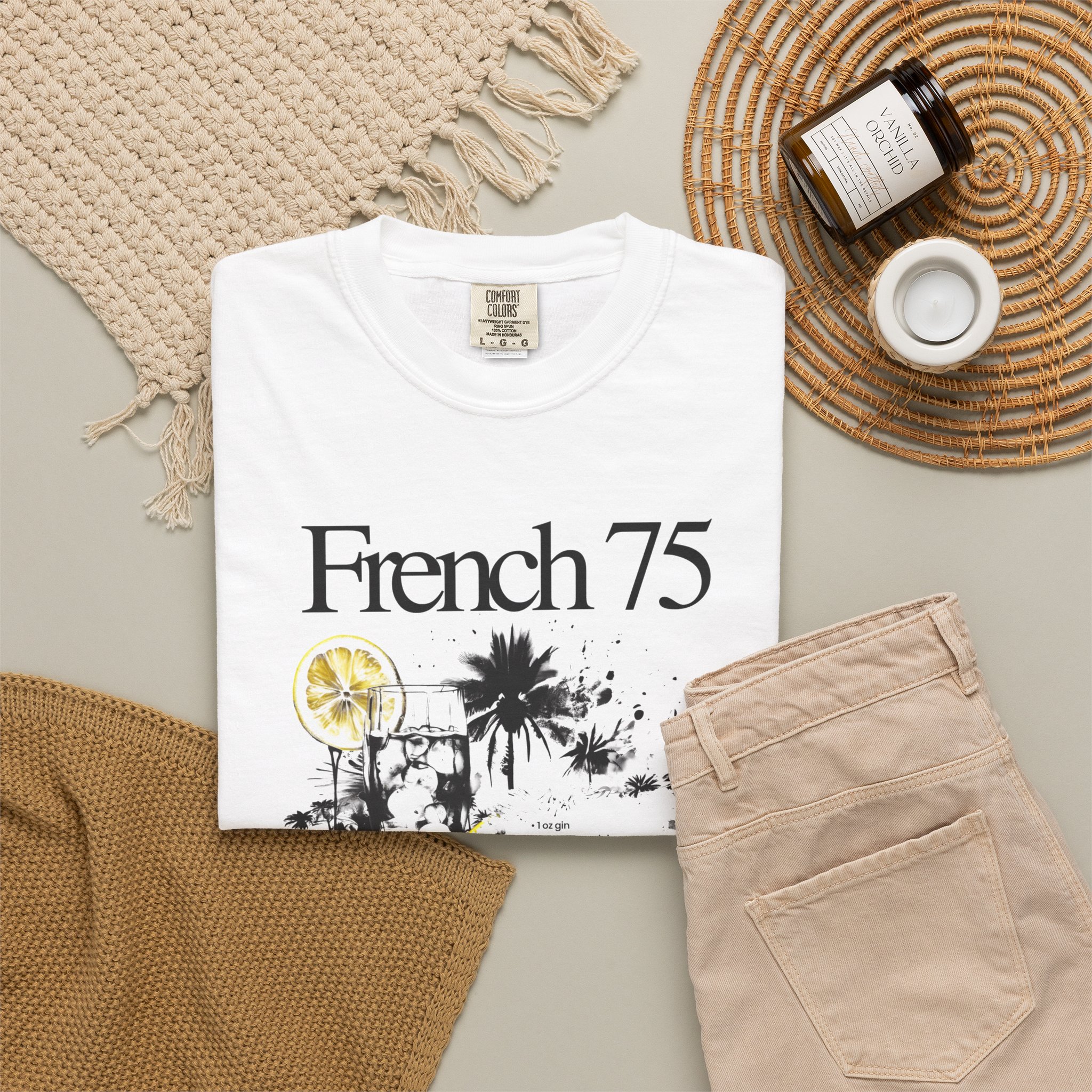 French 75 Cocktail T-Shirt — Vintage Citrus Gin Cocktail Tee - Image 4