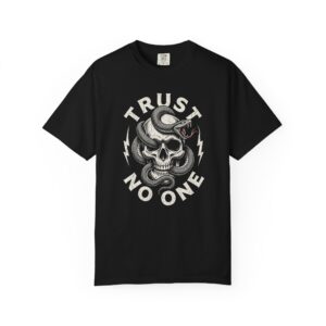 Trust No One Skull & Snake Tee — Gothic Rock Graphic T‑Shirt