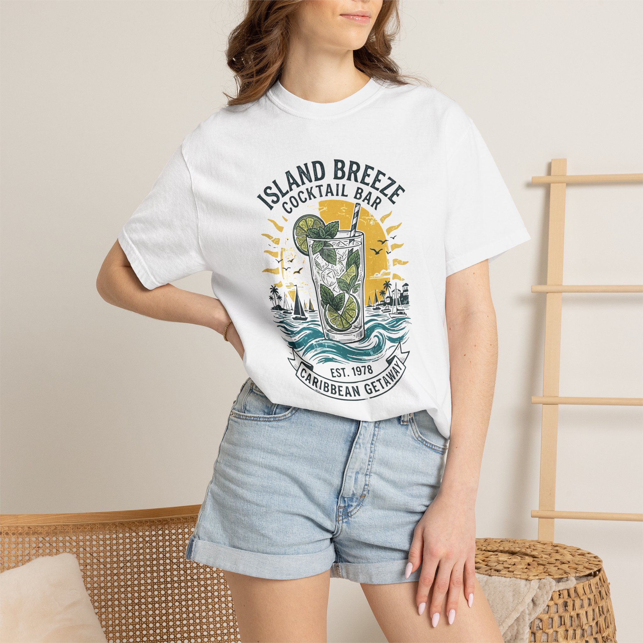 Island Breeze Cocktail Bar T-Shirt — Caribbean Getaway Graphic Tee - Image 4