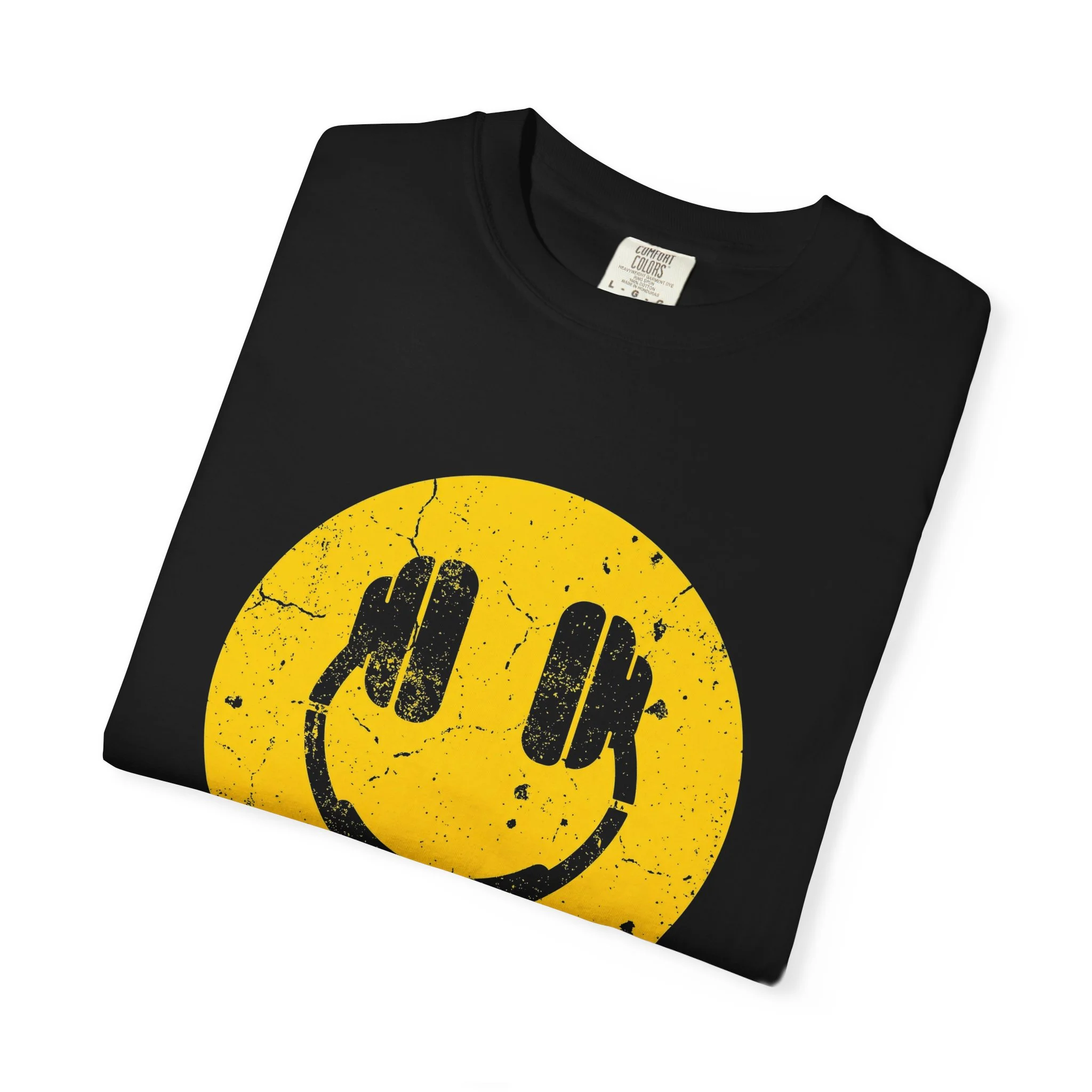 Smiley Face Tee — Distressed Yellow Smiley Graphic T‑Shirt - Image 3