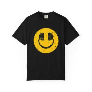 Smiley Face Tee — Distressed Yellow Smiley Graphic T‑Shirt