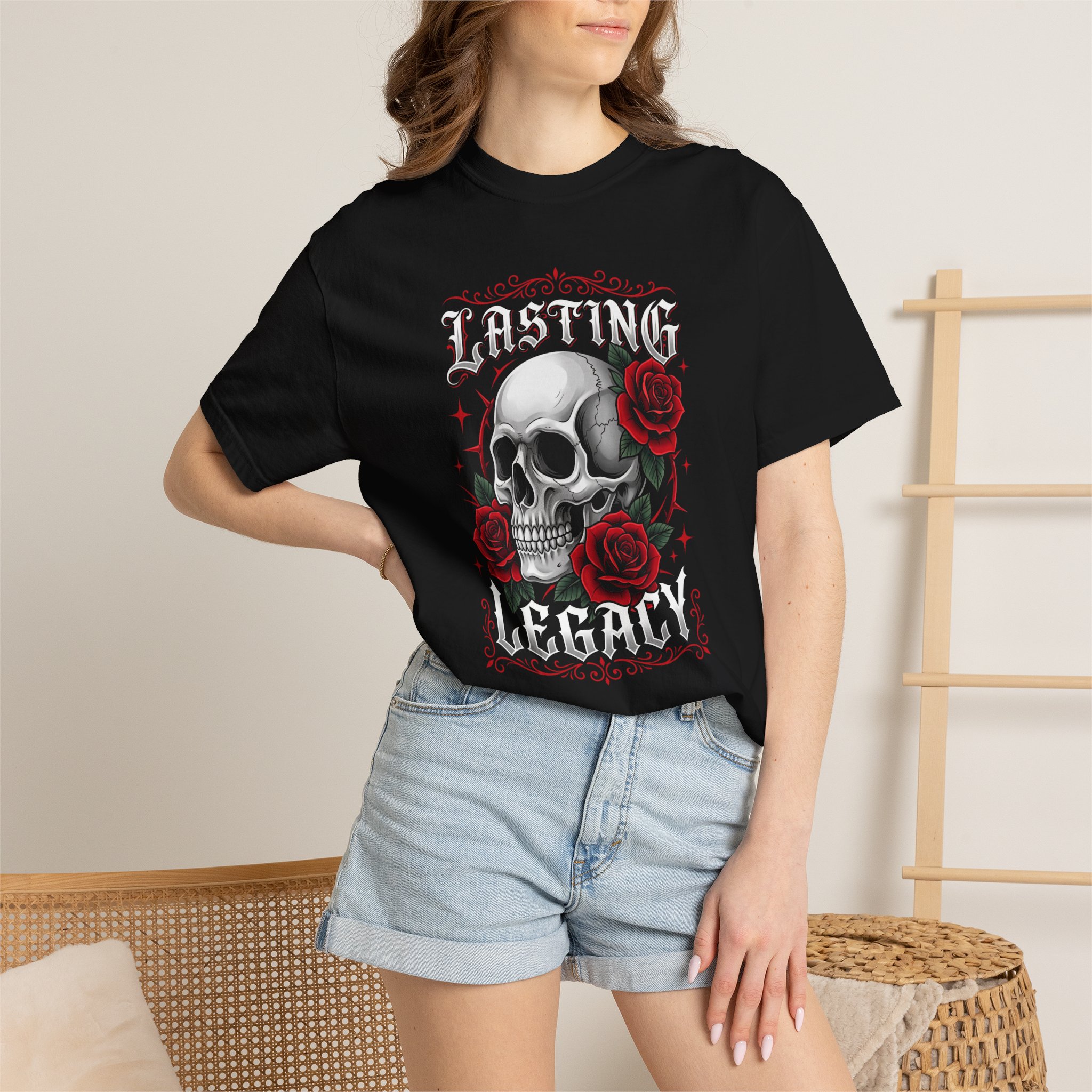 Lasting Legacy Skull Tee — Gothic Rose Skull T-Shirt - Image 4
