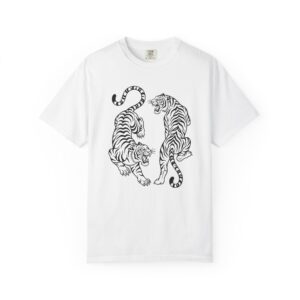 Tiger Duo Graphic Tee — Minimal Black Line Art Tigers