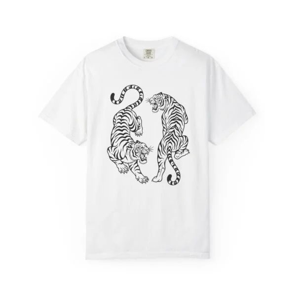 Tiger Duo Graphic Tee — Minimal Black Line Art Tigers