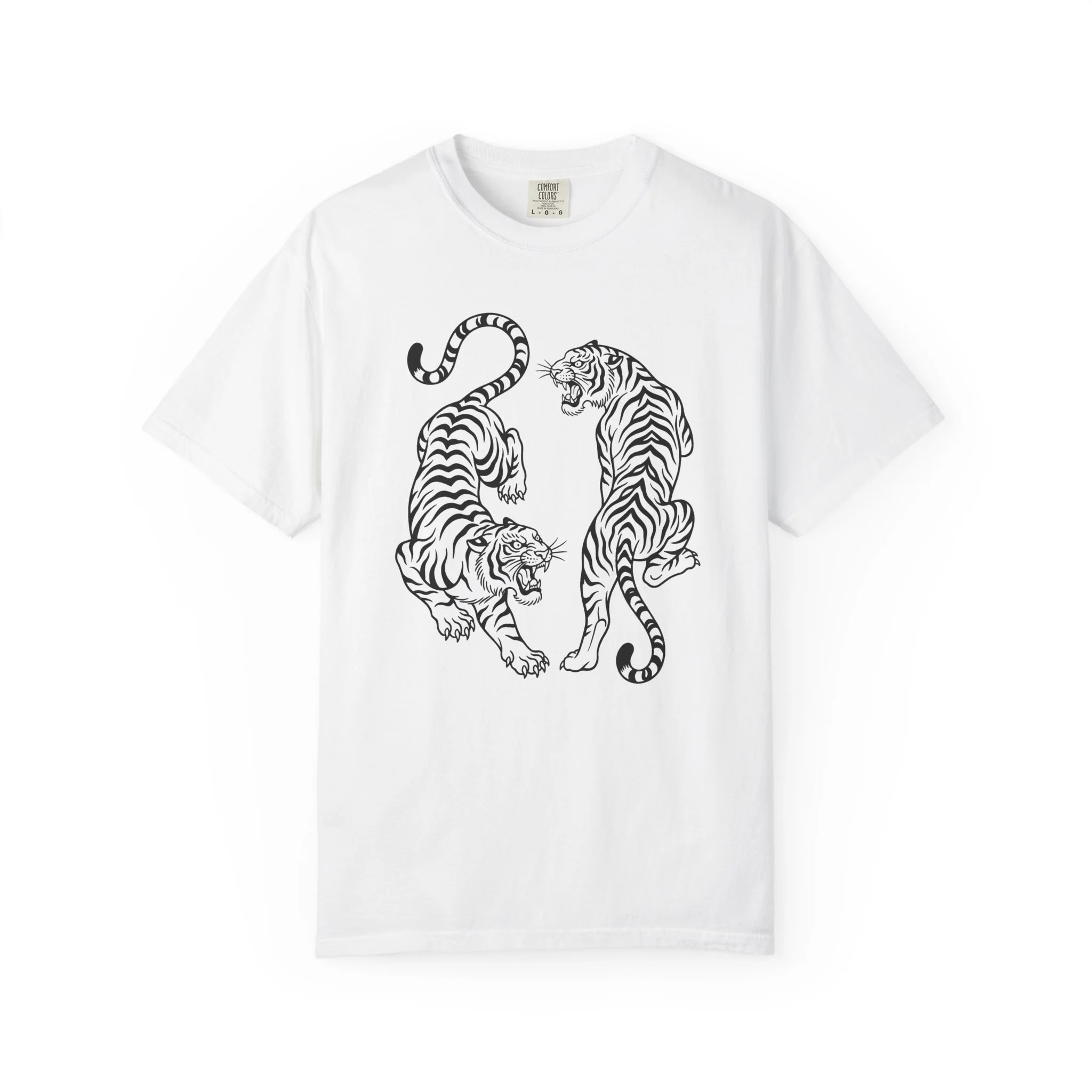 Tiger Duo Graphic Tee — Minimal Black Line Art Tigers