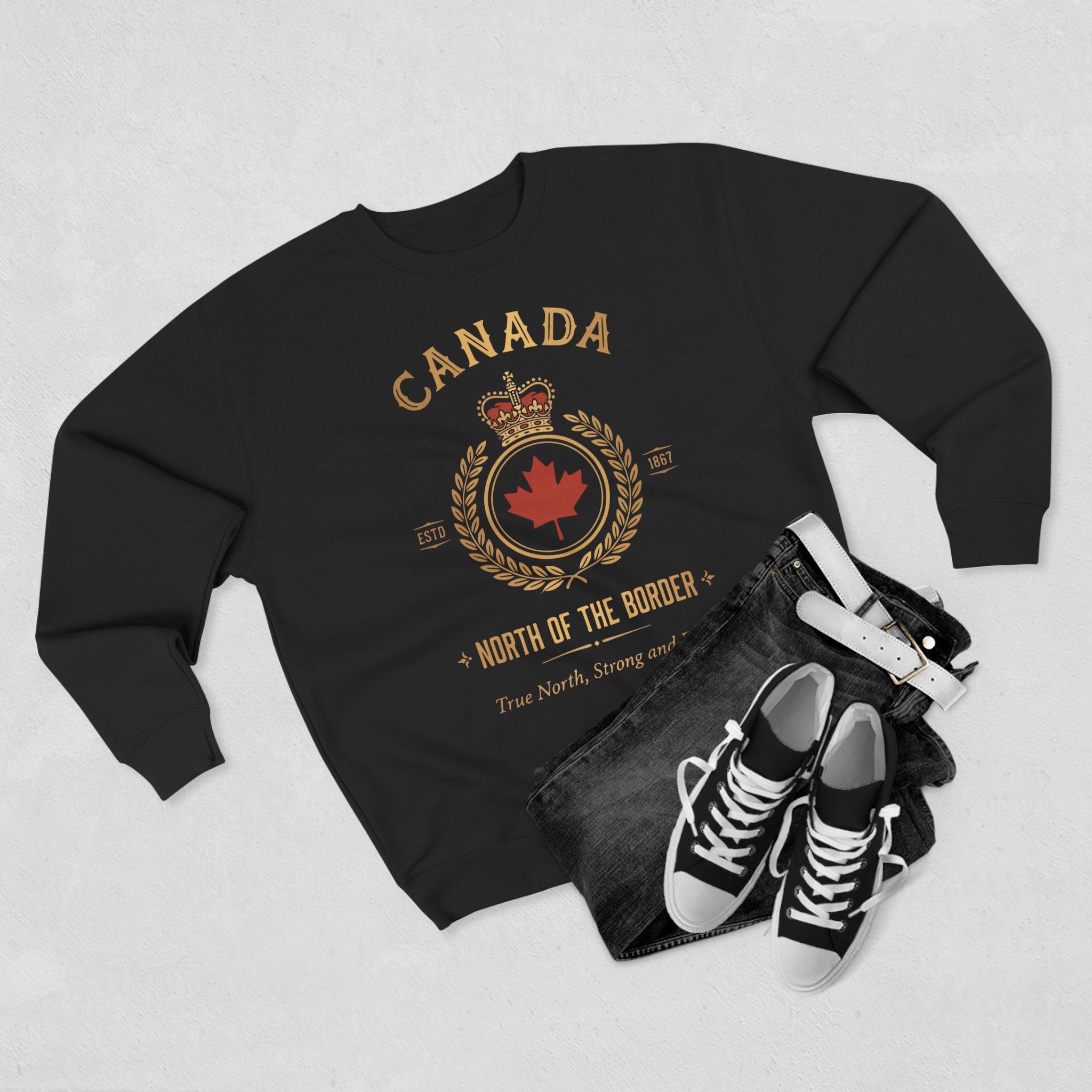 Canada Crest Crewneck Sweatshirt — North of the Border Vintage Maple Emblem - Image 3