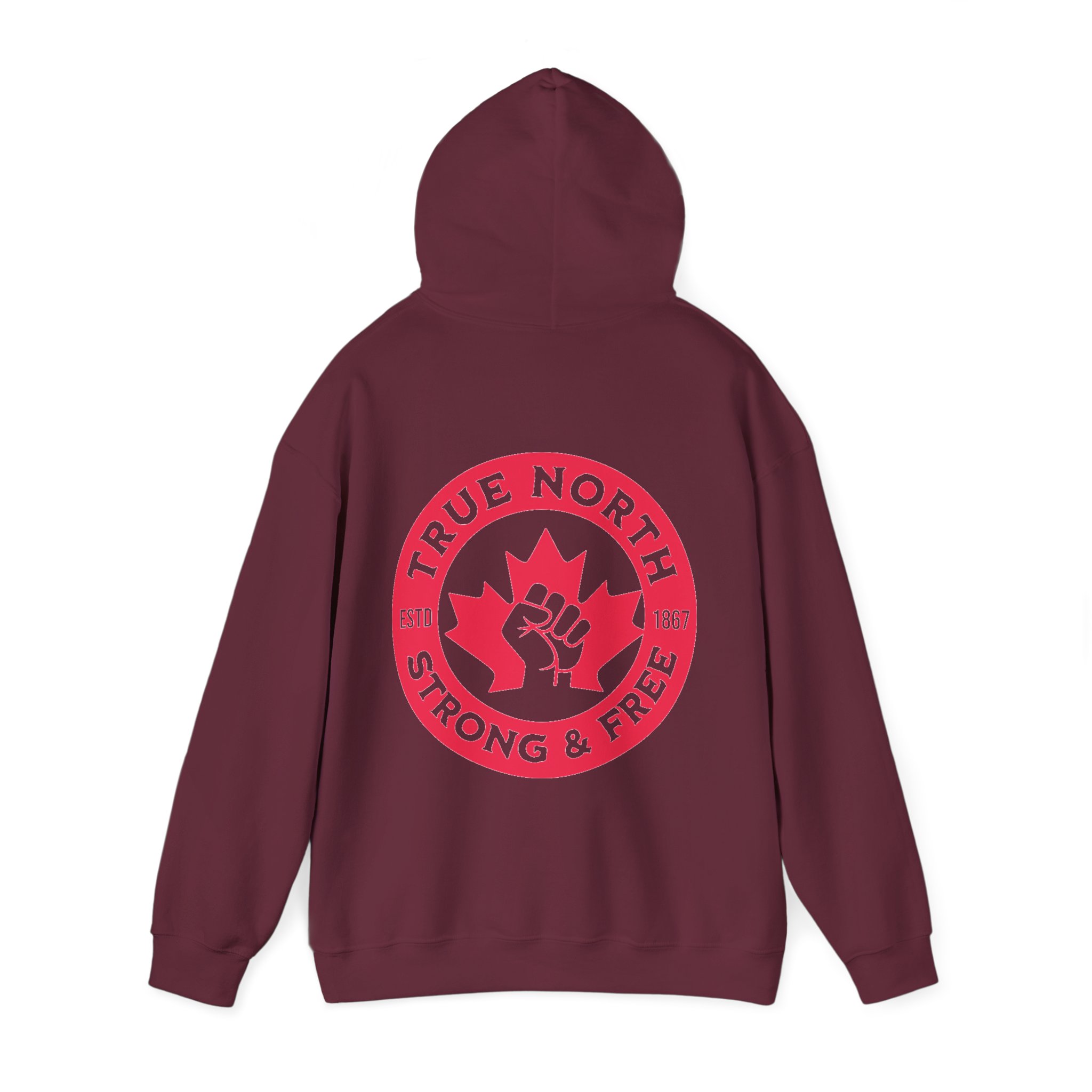 True North Hoodie – Strong & Free Canadian Maple Fist Pullover - Image 3